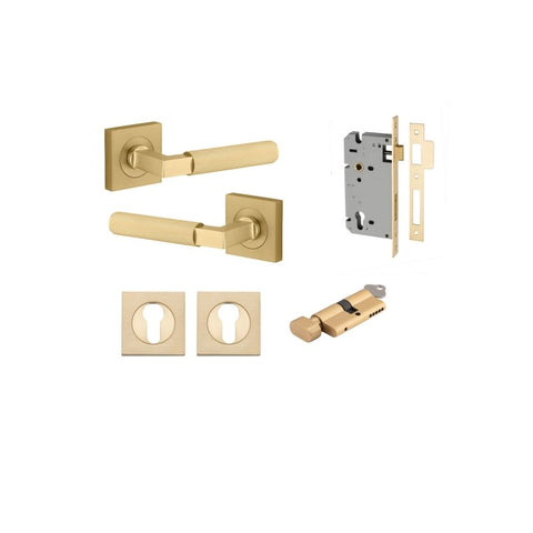 Iver Brunswick Door Lever on Square Rose | Entrance Kit (Key/Thumb) | 6 Finishes - Brushed Gold PVD