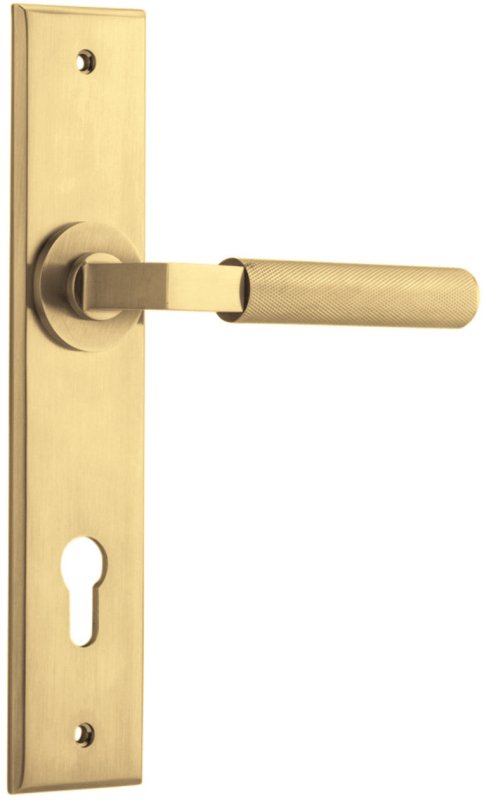 IVER Brunswick Door Lever Handle On Chamfered Backplate | Entrance Lever Set Only | 6 Finishes - Brushed Gold PVD