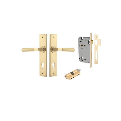 IVER Brunswick Door Lever Handle On Chamfered Backplate | Entrance Kit (Key/Key) | 6 Finishes - Brushed Gold PVD