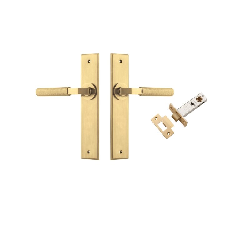 IVER Brunswick Door Lever Handle On Chamfered Backplate | Passage Kit | 6 Finishes - Brushed Gold PVD