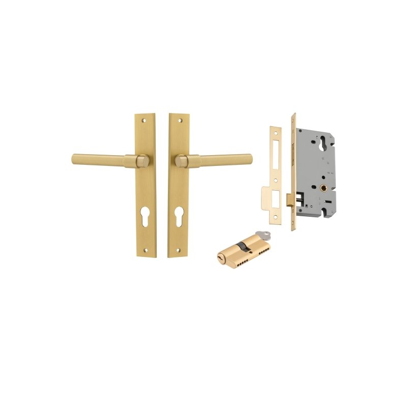 IVER Helsinki Door Lever Handle On Rectangular Backplate | Entrance Kit (Key/Key) | 7 Finishes - Brushed Gold PVD