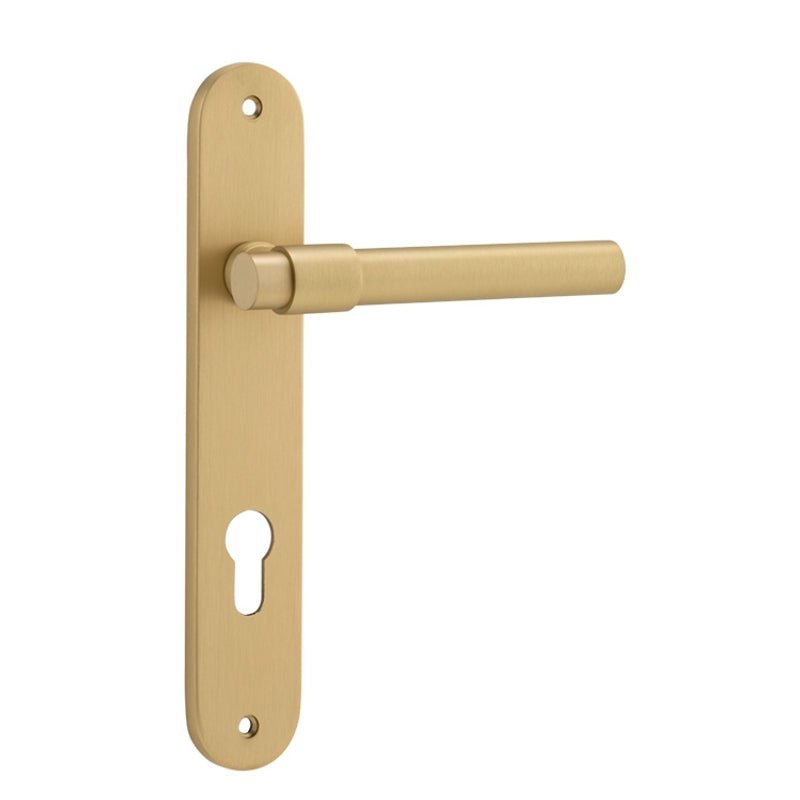 Iver Helsinki Solid Brass Door Lever on Oval Backplate | Entrance Lever Set Only | 7 Finishes - Brushed Gold PVD