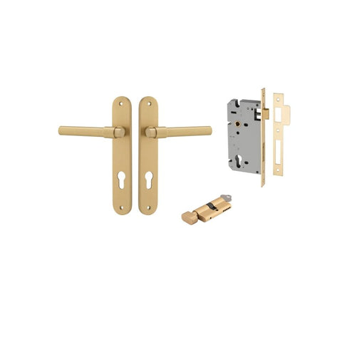 Iver Helsinki Solid Brass Door Lever on Oval Backplate | Entrance Kit (Key/Thumb) | 7 Finishes - Brushed Gold PVD