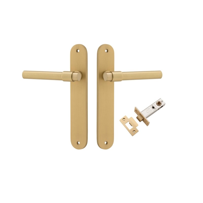 Iver Helsinki Solid Brass Door Lever on Oval Backplate | Passage Kit | 7 Finishes - Brushed Gold PVD