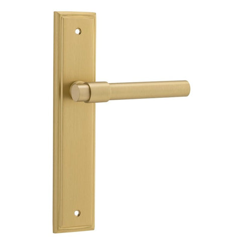 IVER Helsinki Door Lever Handle On Stepped Backplate | Passage Lever Set Only | 7 Finishes - Brushed Gold PVD