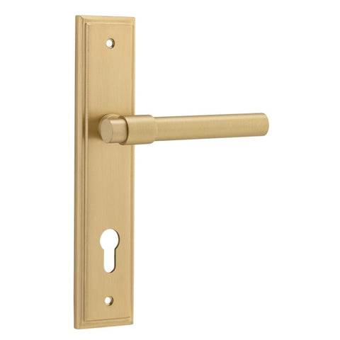 IVER Helsinki Door Lever Handle On Stepped Backplate | Entrance Lever Set Only | 7 Finishes - Brushed Gold PVD