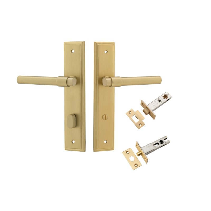 IVER Helsinki Door Lever Handle On Stepped Backplate | Separate Privacy Kit | 7 Finishes - Brushed Gold PVD