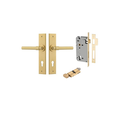 IVER Helsinki Door Lever Handle On Chamfered Backplate | Entrance Kit (Key/Thumb) | 7 Finishes - Brushed Gold PVD