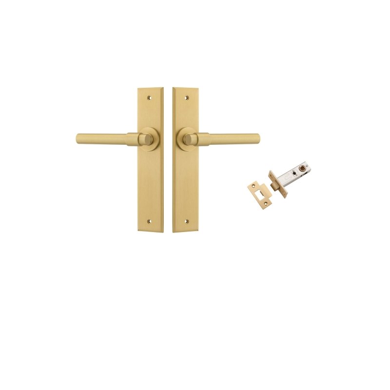 IVER Helsinki Door Lever Handle On Chamfered Backplate | Passage Kit | 7 Finishes - Brushed Gold PVD