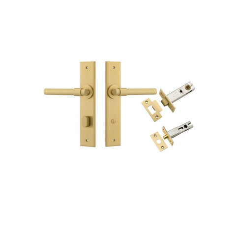 IVER Helsinki Door Lever Handle On Chamfered Backplate | Separate Privacy Kit | 7 Finishes - Brushed Gold PVD