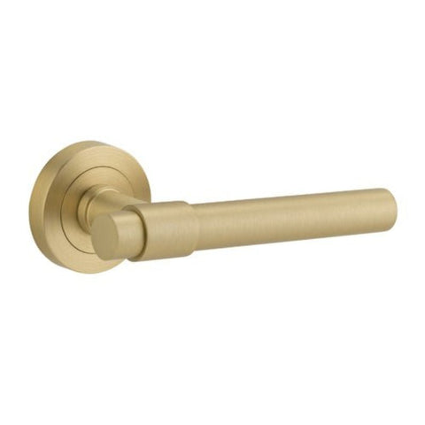 IVER Helsinki Door Lever Handle On Round Rose | Passage Lever Set Only | 7 Finishes - Brushed Brass