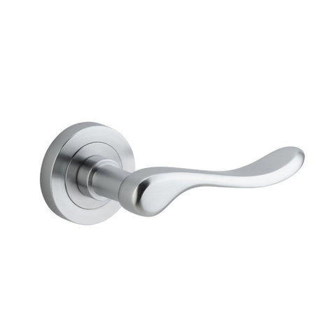 IVER Stirling Door Lever Handle On Round Rose | Passage Lever Set Only | 8 Finishes - Brushed Chrome