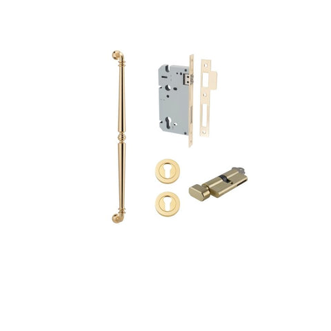 IVER Sarlat Door Pull Handle | 600mm Entrance Kit (Key/Thumb) - Polished Brass