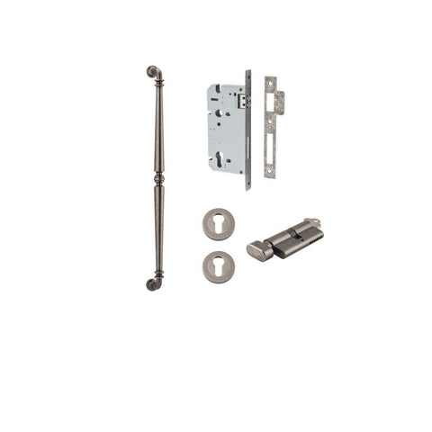 IVER Sarlat Door Pull Handle | 600mm Entrance Kit (Key/Thumb) - Distressed Nickel