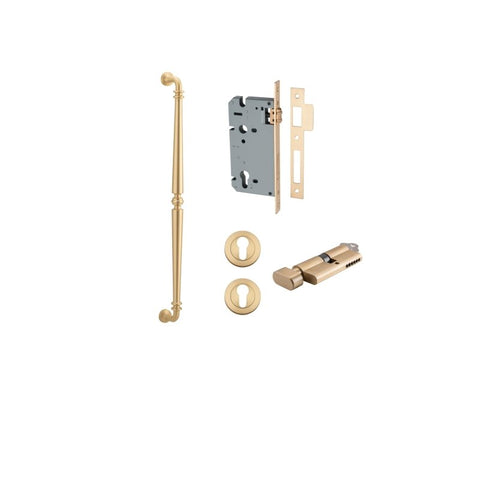 IVER Sarlat Door Pull Handle | 600mm Entrance Kit (Key/Thumb) - Brushed Brass