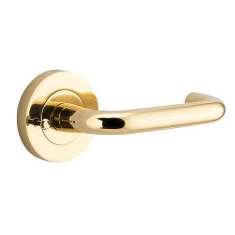 Iver Oslo Door Lever on Round Rose | Inbuilt Privacy Kit | 9 Finishes - Polished Brass