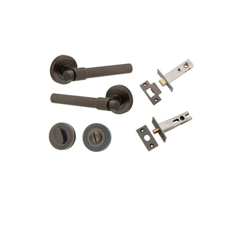 IVER Helsinki Door Lever Handle On Round Rose | Separate Privacy Kit | 7 Finishes - Signature Brass