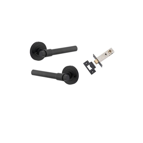 IVER Helsinki Door Lever Handle On Round Rose | Inbuilt Privacy Kit | 7 Finishes - Matt Black