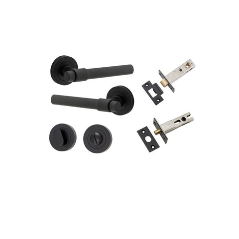 IVER Helsinki Door Lever Handle On Round Rose | Separate Privacy Kit | 7 Finishes - Matt Black