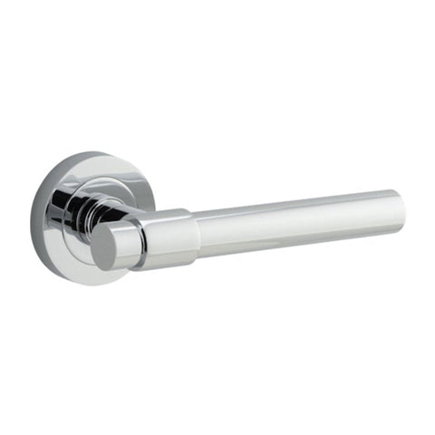 IVER Helsinki Door Lever Handle On Round Rose | Passage Lever Set Only | 7 Finishes - Polished Chrome