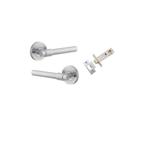 IVER Helsinki Door Lever Handle On Round Rose | Inbuilt Privacy Kit | 7 Finishes - Brushed Chrome