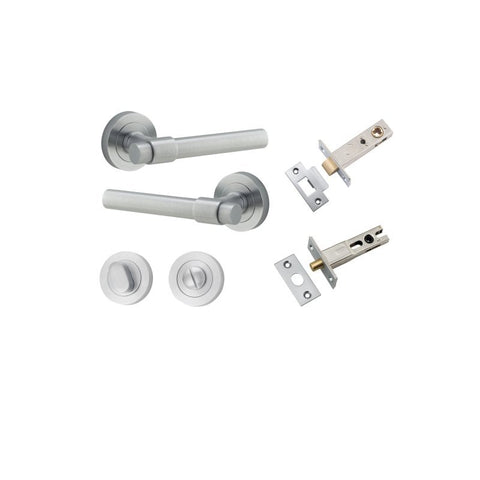 IVER Helsinki Door Lever Handle On Round Rose | Separate Privacy Kit | 7 Finishes - Brushed Chrome
