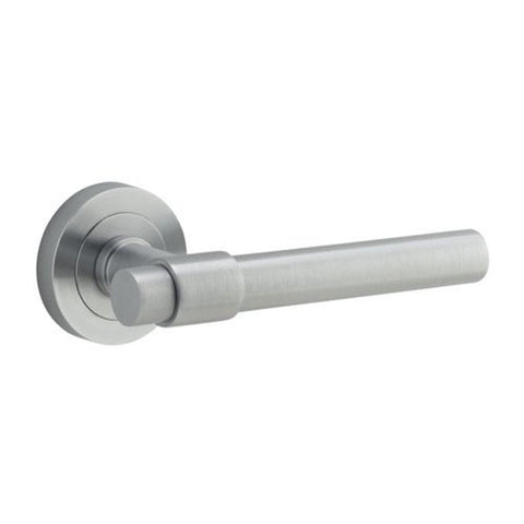 IVER Helsinki Door Lever Handle On Round Rose | Passage Lever Set Only | 7 Finishes - Brushed Chrome
