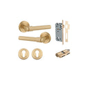 IVER Helsinki Door Lever Handle On Round Rose | Entrance Kit (Key/Key) | 7 Finishes - Brushed Brass