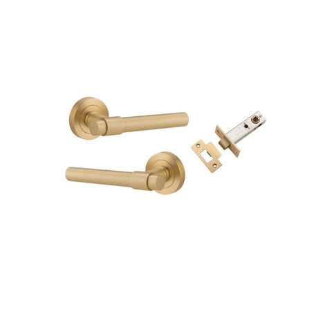 IVER Helsinki Door Lever Handle On Round Rose | Passage Kit | 7 Finishes - Brushed Brass