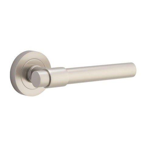 IVER Helsinki Door Lever Handle On Round Rose | Passage Lever Set Only | 7 Finishes - Satin Nickel