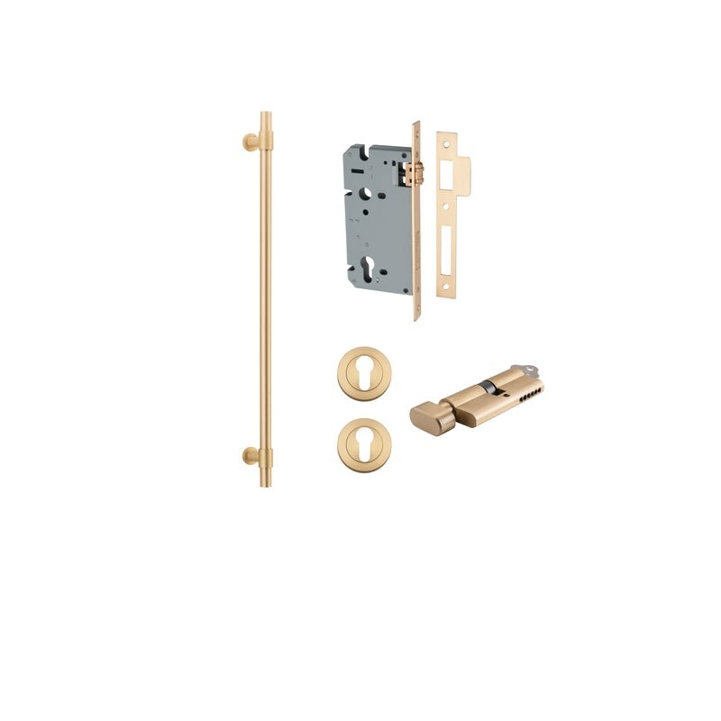 IVER Helsinki Door Pull Handle | 600mm Entrance Kit (Key/Thumb) - Brushed Brass