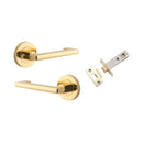 Iver Baltimore Return Solid Brass Door Lever Handle On Round Rose | Inbuilt Privacy Kit - Polished Brass