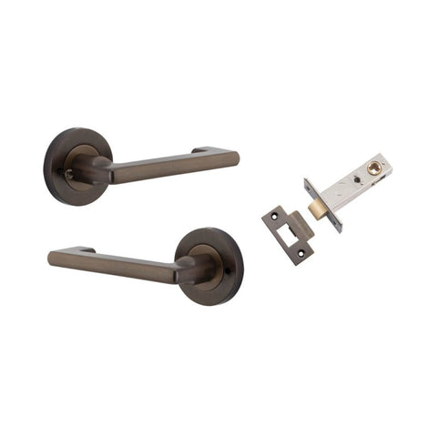 Iver Baltimore Return Solid Brass Door Lever Handle On Round Rose | Inbuilt Privacy Kit - Signature Brass