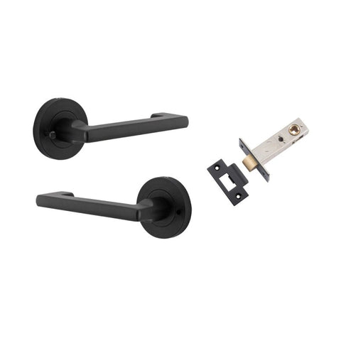 Iver Baltimore Return Solid Brass Door Lever Handle On Round Rose | Inbuilt Privacy Kit - Matt Black