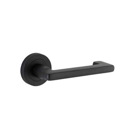 Iver Baltimore Return Solid Brass Door Lever Handle On Round Rose | Lever Set Only - Matt Black