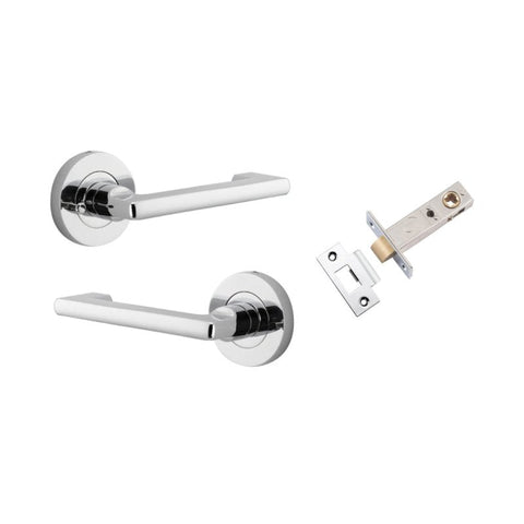Iver Baltimore Return Solid Brass Door Lever Handle On Round Rose | Inbuilt Privacy Kit - Polished Chrome