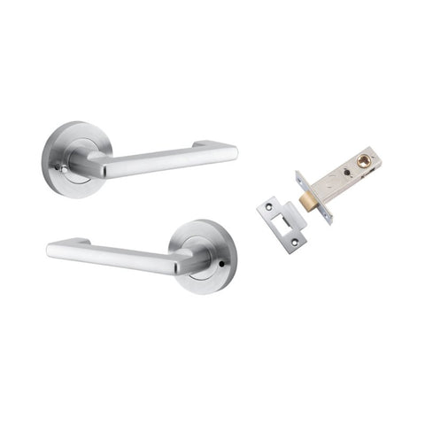 Iver Baltimore Return Solid Brass Door Lever Handle On Round Rose | Inbuilt Privacy Kit - Brushed Chrome