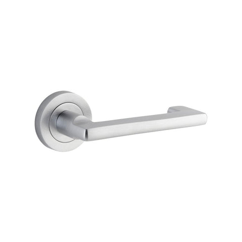 Iver Baltimore Return Solid Brass Door Lever Handle On Round Rose | Lever Set Only - Brushed Chrome
