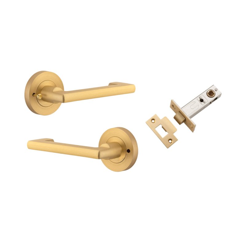 Iver Baltimore Return Solid Brass Door Lever Handle On Round Rose | Inbuilt Privacy Kit - Brushed Brass