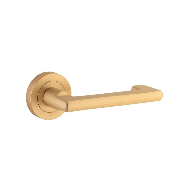 Iver Baltimore Return Solid Brass Door Lever Handle On Round Rose | Lever Set Only - Brushed Brass