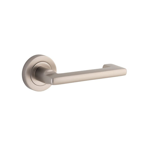 Iver Baltimore Return Solid Brass Door Lever Handle On Round Rose | Lever Set Only - Satin Nickel
