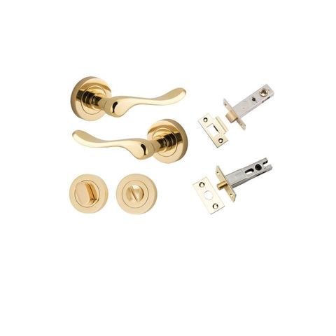 IVER Stirling Door Lever Handle On Round Rose | Separate Privacy Kit | 8 Finishes - Polished Brass