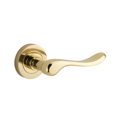 IVER Stirling Door Lever Handle On Round Rose | Passage Lever Set Only | 8 Finishes - Polished Brass