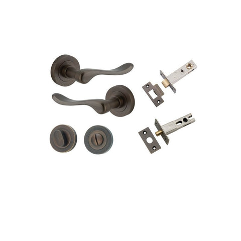 IVER Stirling Door Lever Handle On Round Rose | Separate Privacy Kit | 8 Finishes - Signature Brass