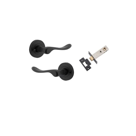 IVER Stirling Door Lever Handle On Round Rose | Inbuilt Privacy Kit | 8 Finishes - Matt Black