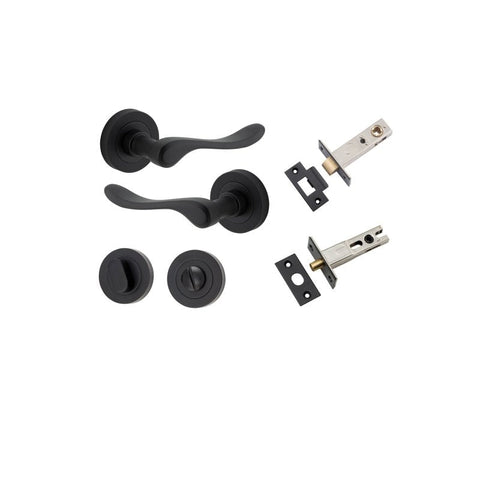 IVER Stirling Door Lever Handle On Round Rose | Separate Privacy Kit | 8 Finishes - Matt Black