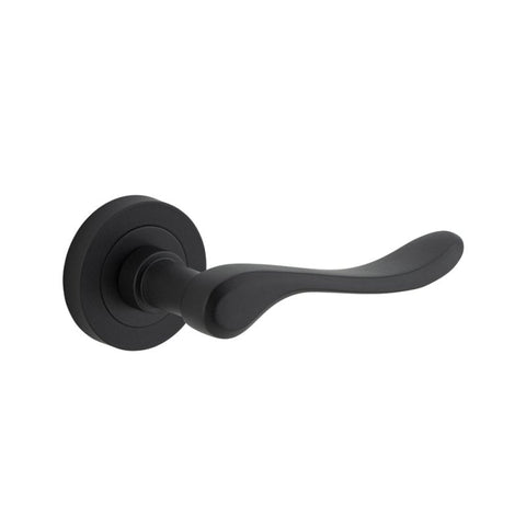 IVER Stirling Door Lever Handle On Round Rose | Passage Lever Set Only | 8 Finishes - Matt Black
