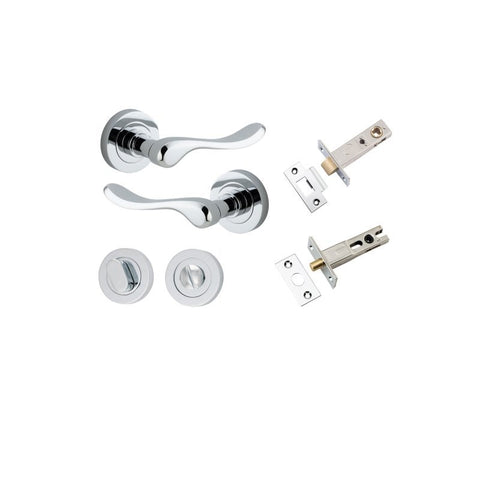 IVER Stirling Door Lever Handle On Round Rose | Separate Privacy Kit | 8 Finishes - Polished Chrome