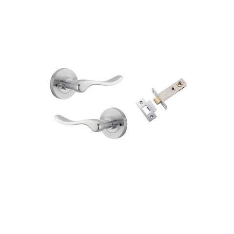 IVER Stirling Door Lever Handle On Round Rose | Inbuilt Privacy Kit | 8 Finishes - Brushed Chrome