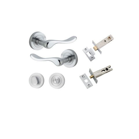 IVER Stirling Door Lever Handle On Round Rose | Separate Privacy Kit | 8 Finishes - Brushed Chrome